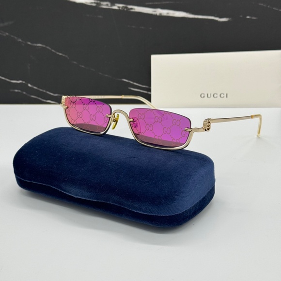 NEW GG1278S 005 GUCCI GOLD PINK METAL WOMEN GUCCI SUNGLASSES - Picture 1 of 13